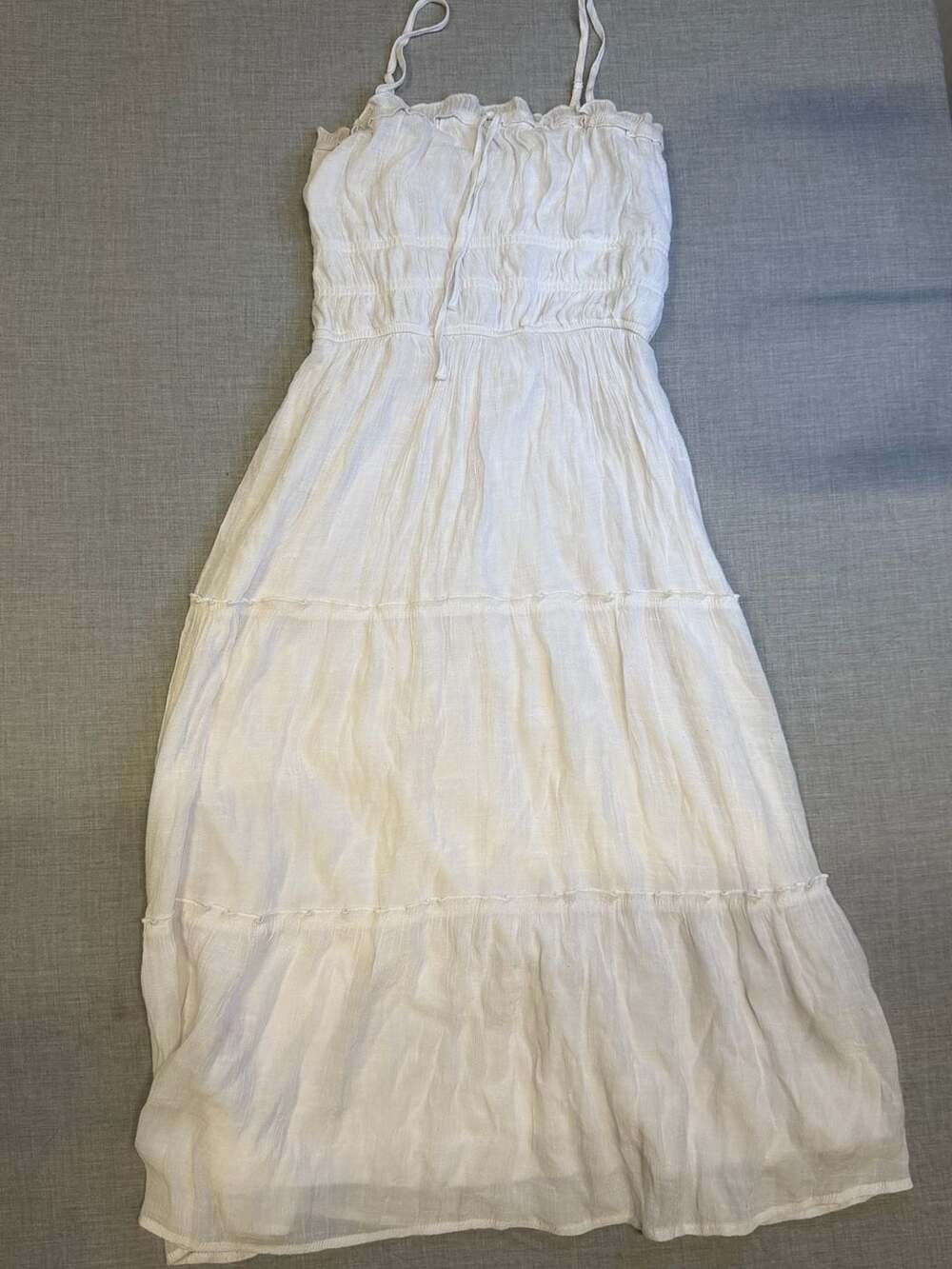 Trixxi White Tiered Smocked Spaghetti Strap Maxi Dress, Size S